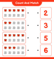 Count and match, count the number of Coffee Cup and match with the right numbers. Educational children game, printable worksheet, vector illustration