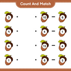 Count and match, count the number of Acorn and match with the right numbers. Educational children game, printable worksheet, vector illustration