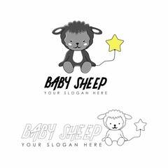 Little black sheep who was moody and holding a toy image graphic icon logo design abstract concept vector stock. Can be used as a symbol related animal or cartoon or children