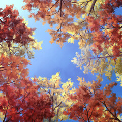 紅葉,秋,メイプル,アオリ,見上げる,手描き