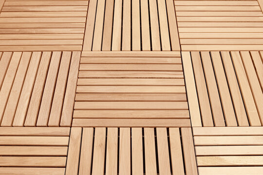 Slat floor or square wood decks arranged on the floor texture background