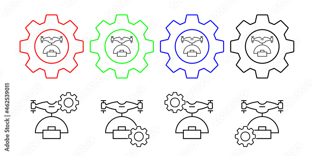 Poster drone with parcel field outline vector icon in gear set illustration for ui and ux, website or mobil