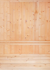 wooden bench floor and wall pine wood in sauna room