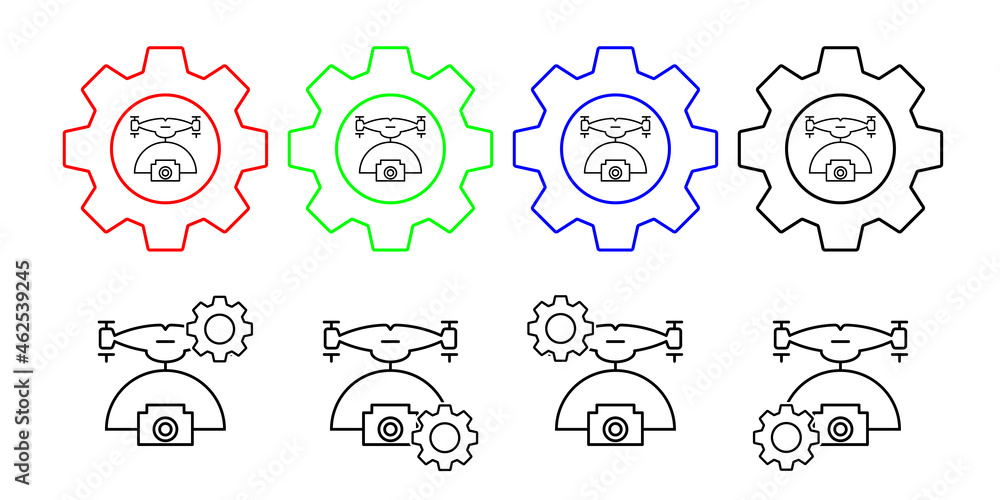 Poster drone with camera field outline vector icon in gear set illustration for ui and ux, website or mobil