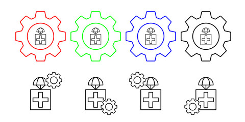 Premise with medicines field outline vector icon in gear set illustration for ui and ux, website or mobile application