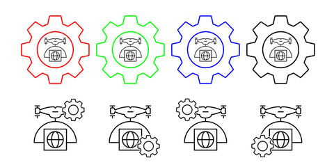 Drone with parcel field outline vector icon in gear set illustration for ui and ux, website or mobile application