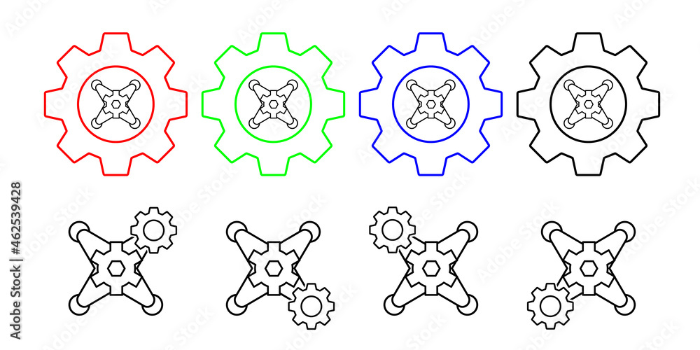 Poster drone field outline vector icon in gear set illustration for ui and ux, website or mobile applicatio