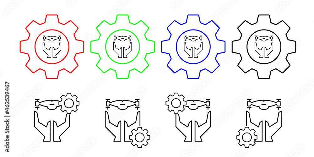 Aufkleber hands and drone field outline vector icon in gear set illustration for ui and ux, website or mobile 