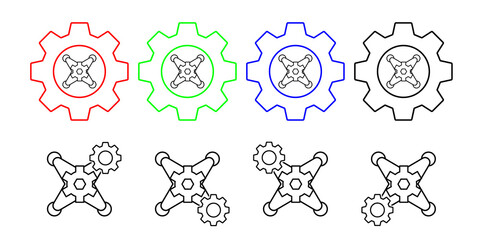 Drone field outline vector icon in gear set illustration for ui and ux, website or mobile application