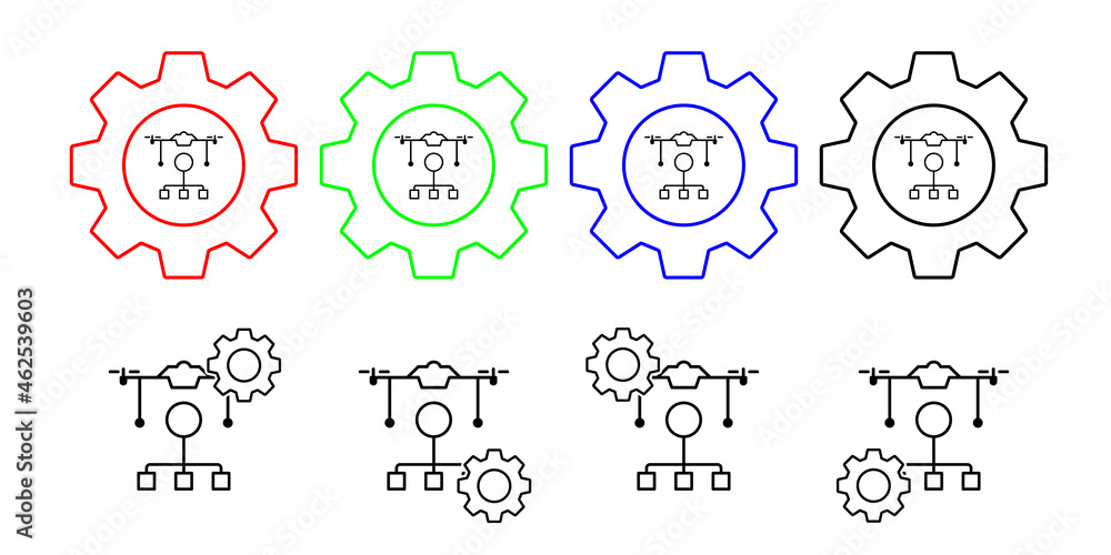 Poster control of drones field outline vector icon in gear set illustration for ui and ux, website or mobil