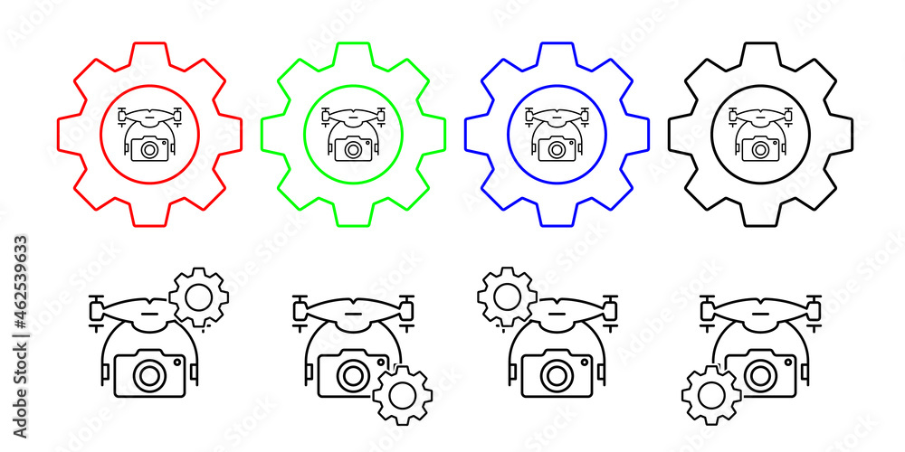 Poster drone with camera field outline vector icon in gear set illustration for ui and ux, website or mobil