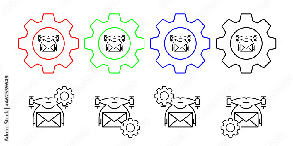 Poster drone with mail field outline vector icon in gear set illustration for ui and ux, website or mobile 