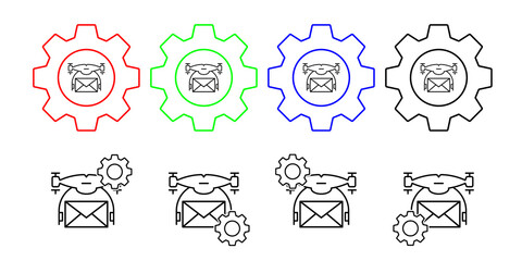Drone with mail field outline vector icon in gear set illustration for ui and ux, website or mobile application