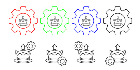 Drone rises field outline vector icon in gear set illustration for ui and ux, website or mobile application