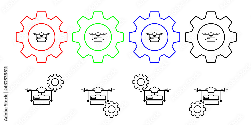 Poster drone with parcel field outline vector icon in gear set illustration for ui and ux, website or mobil