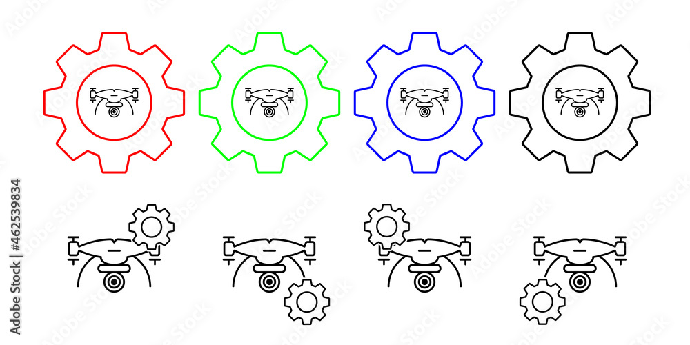 Poster drone with camera field outline vector icon in gear set illustration for ui and ux, website or mobil