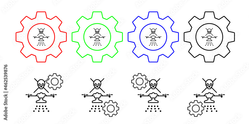 Poster drone with chemical elements field outline vector icon in gear set illustration for ui and ux, websi