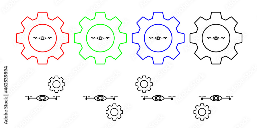 Poster drone with camera field outline vector icon in gear set illustration for ui and ux, website or mobil