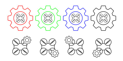 Drone propellers field outline vector icon in gear set illustration for ui and ux, website or mobile application