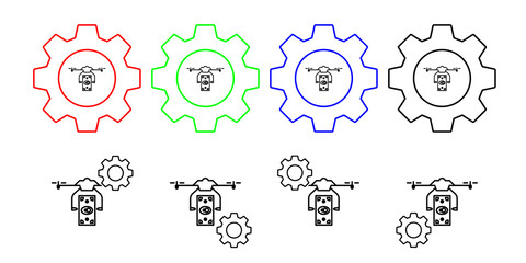 Drone with money field outline vector icon in gear set illustration for ui and ux, website or mobile application