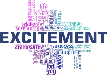 Excitement vector illustration word cloud isolated on white background.
