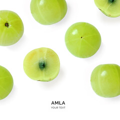 Creative layout made of amla. Flat lay. Food concept. Amla on the white background