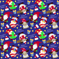 Seamless pattern Cute Little Christmas Gnome Vector Illustration Set, Scandinavian Nordic Gnome, Cute Christmas Santa Gnome Elf.  Nordic element design for greeting cards, season greetings, web