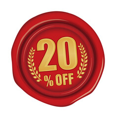 20% off icon illustration  for ecommerce site etc. ( sealing wax motif )