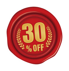30% off icon illustration  for ecommerce site etc. ( sealing wax motif )