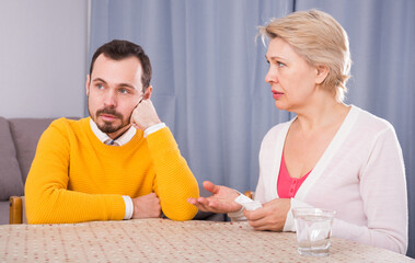 Mature mother and son quarrel and find out relationship
