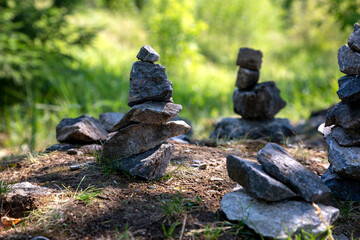 Inuksuk - a stone figure of several stones, an ancient cultural symbol in the forest of Karelia