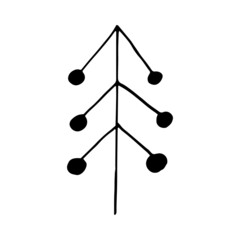 spruce, christmas tree hand drawn doodle. vector, scandinavian, nordic, minimalism, monochrome. icon, sticker.