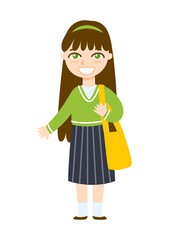 Cute cartoon school girl isolated on white background