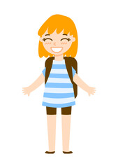 Cute cartoon school girl isolated on white background