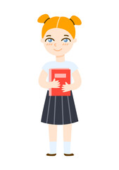 Cute cartoon school girl isolated on white background