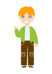 Cute cartoon school boy isolated on white background