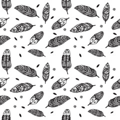 Hand Drawn Feather Seamless Pattern