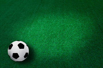Closeup of soccer ball on green grass.