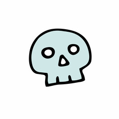 Doodle Halloween scull. Color Skeleton isolated on white background. Hand-drawn cute scary cranium. Mystical sketch character. Vector bone illustration for spooky autumn holidays, The day of the Dead