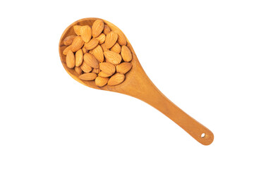 Isolated spoon with almond. Top view image.
