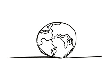 One line Globe. drawing on white background.