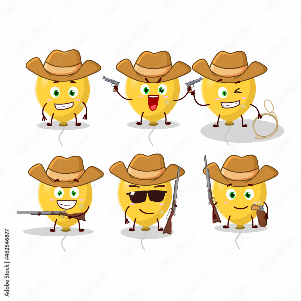 Wall mural cool cowboy yellow balloons cartoon character with a cute hat