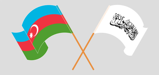 Crossed and waving flags of Azerbaijan and Taliban