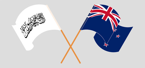 Crossed and waving flags of Taliban and New Zealand