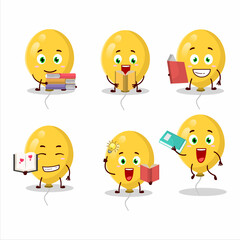 A picture of yellow balloons cartoon character concept reading an amusing book