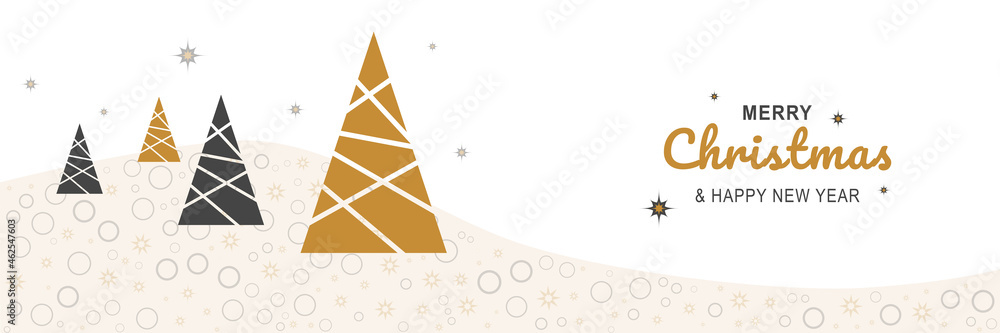 Poster merry christmas and new year 2022 poster. xmas minimal banner with abstract festive trees and holida