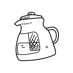 Doodle illustration of a tea infuser teapot, hand drawn vector doodle of a coffee infuser teapot, isolated on white background.