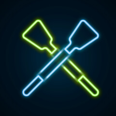 Glowing neon line Crossed oars or paddles boat icon isolated on black background. Colorful outline concept. Vector
