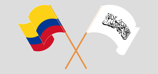 Crossed and waving flags of Colombia and Taliban