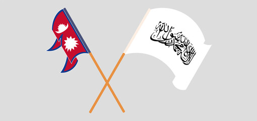 Crossed and waving flags of Nepal and Taliban